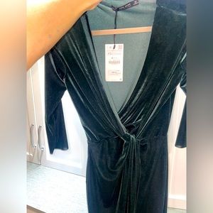 Mid length dark green velvet zara dress